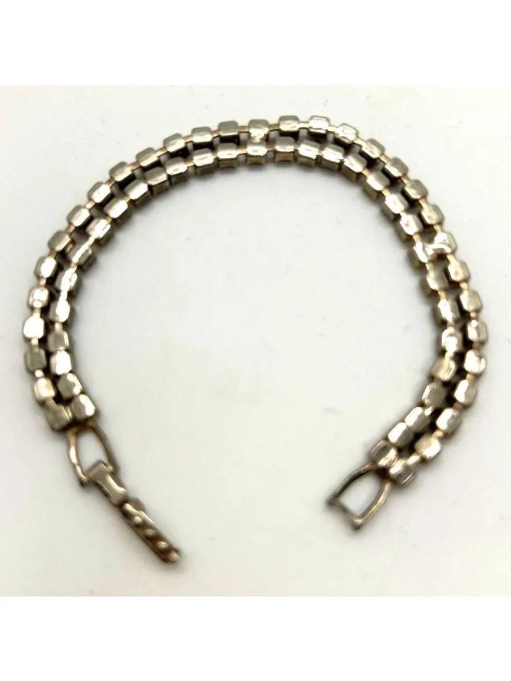 Vintage Tennis Bracelet With Black & Clear Rhinestones Silver Tone 6.5 Inches Lo - Picture 10 of 11